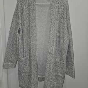 Lands End Women's Open-Front Cozy Knit Cardigan - White/black